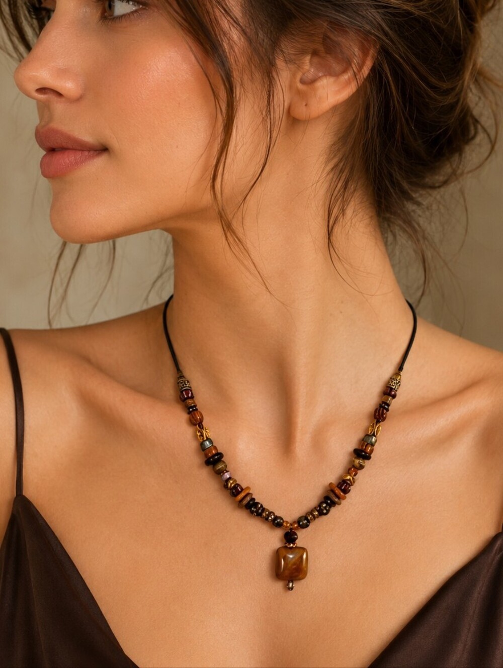 Handmade Western Gemstone Metal Beaded Unisex Necklace